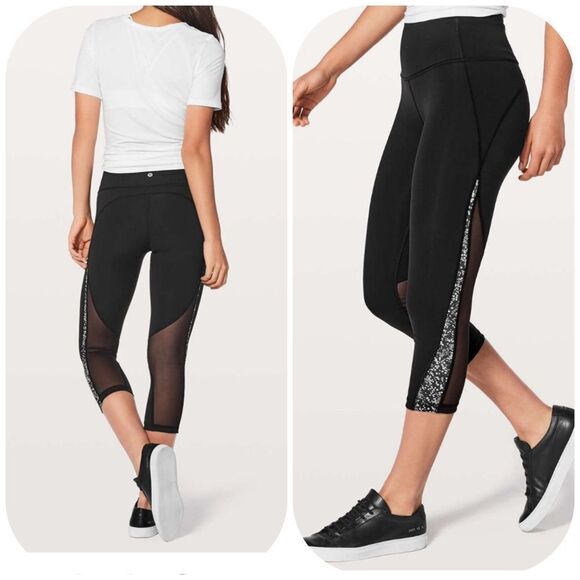 Lululemon Mix & Mesh Crop 21" size 6 NWT VINTAGE STYLE Black / Chirasu‎ Black - Picture 1 of 5